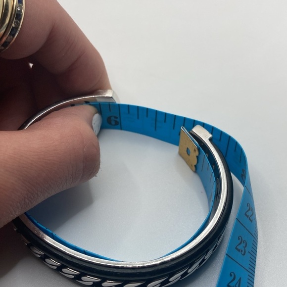 Effy Sterling Curb Link Open Cuff Leather Trim Cuff Bracelet 6” + 1” Gap / 40g - Picture 7 of 10